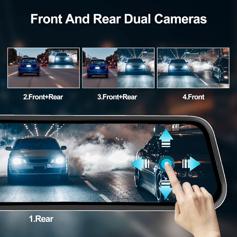 AMprime Mirror Dash Cam 9.66" 1080P Front and Rear View Dual Cameras Rear View Mirror Dash Cam with Night Vision,G-Sensor,Parking Assistance,24H Parking Monitor,HD Waterproof Backup Camera,Free 32GB Card - Image 3